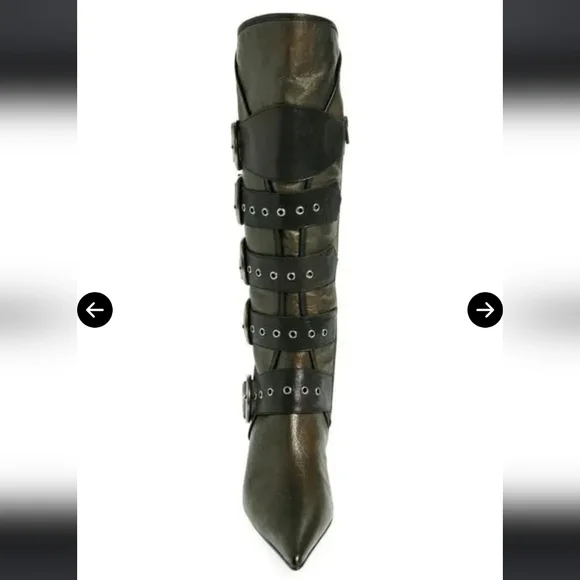 Jeffery Campbell Knee High Seatbelt Boots Brown Distressed Leather Grainy #70 - Picture 4 of 12